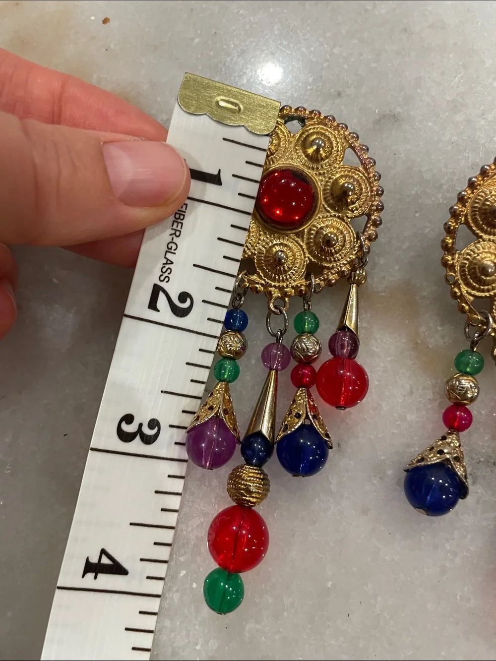 Gold-Tone Multicolor Beaded Drop Earrings - Vibrant Red, Green, Blue, Purple